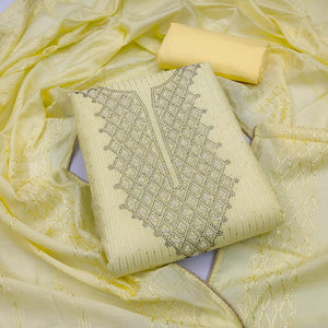 Light Yellow Sequins Embroidered Dress Material