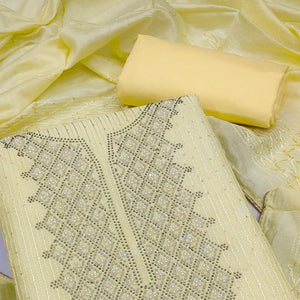 Light Yellow Sequins Embroidered Dress Material
