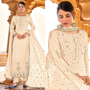 Light Yellow Sequins Embroidered Georgette Suit
