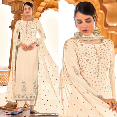 Light Yellow Sequins Embroidered Georgette Suit