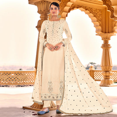 Light Yellow Sequins Embroidered Georgette Suit