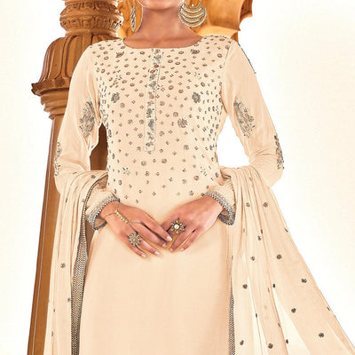 Light Yellow Sequins Embroidered Georgette Suit