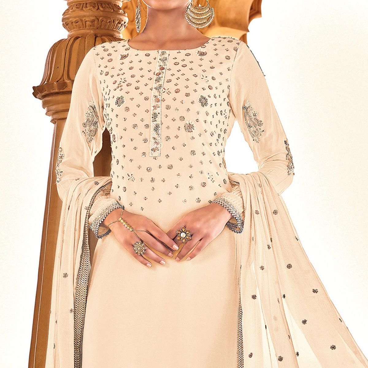 Light Yellow Sequins Embroidered Georgette Suit