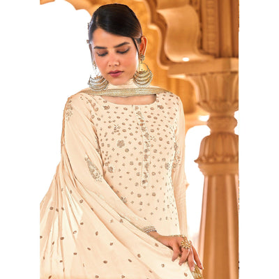 Light Yellow Sequins Embroidered Georgette Suit
