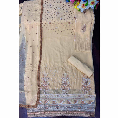 Light Yellow Sequins Embroidered Georgette Suit