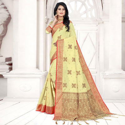 Light Yellow Woven Cotton Silk Saree