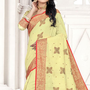 Light Yellow Woven Cotton Silk Saree
