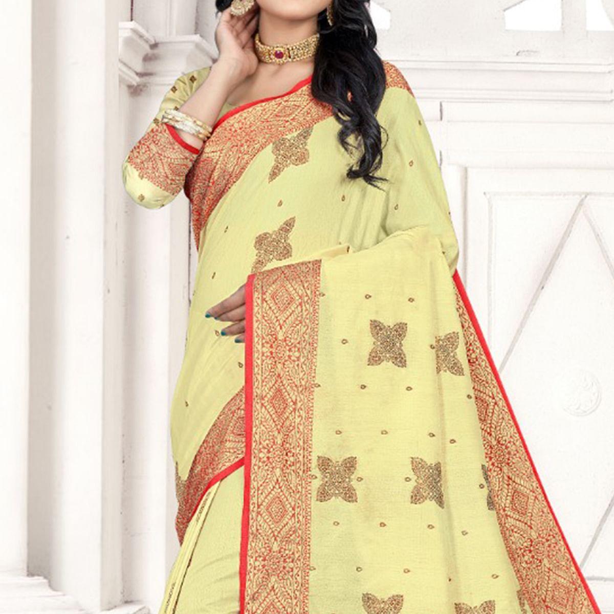 Light Yellow Woven Cotton Silk Saree