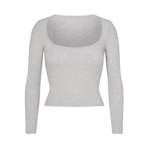 Skims Cotton Jersey Scoop Neck Long Sleeve Top Light Heather Grey
