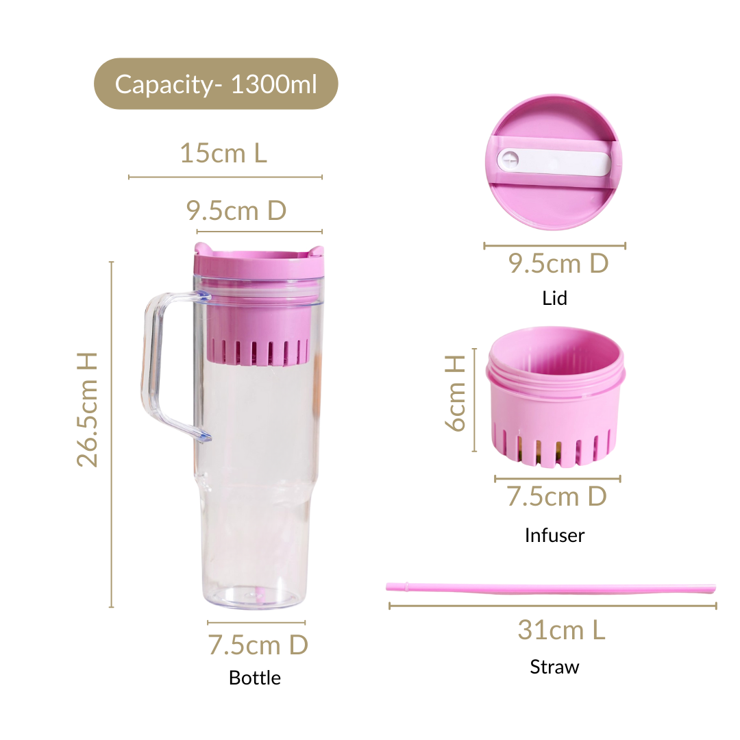 Citrify Large Spillproof Water Bottle With Fruit Infuser Pink Flamingo 1300ml