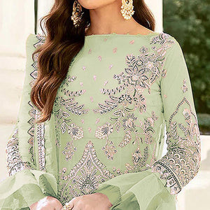 Lime Green Embroidered Netted Pakistani Suit