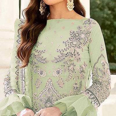 Lime Green Embroidered Netted Pakistani Suit