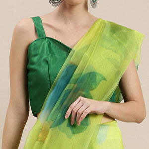 Lime Green Partywear Printed Organza Saree