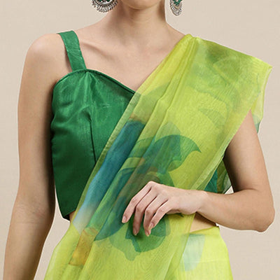 Lime Green Partywear Printed Organza Saree