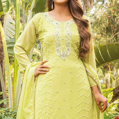 Lime Green Partywear Resham With Cutdana & Embellished Georgette Sharara Suit