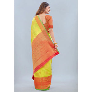 Lime Green Woven Banarasi Silk Saree