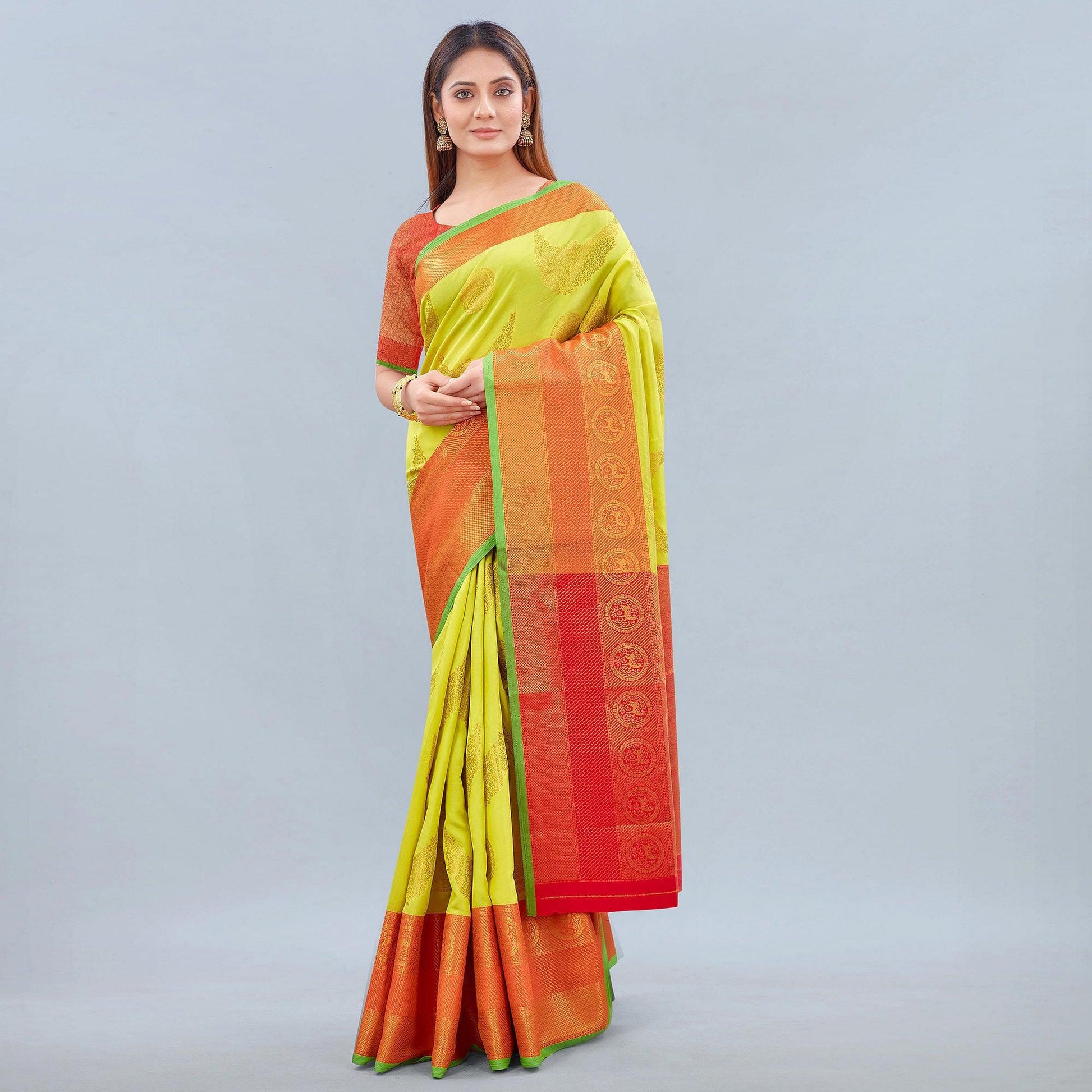 Lime Green Woven Banarasi Silk Saree