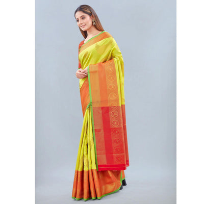 Lime Green Woven Banarasi Silk Saree
