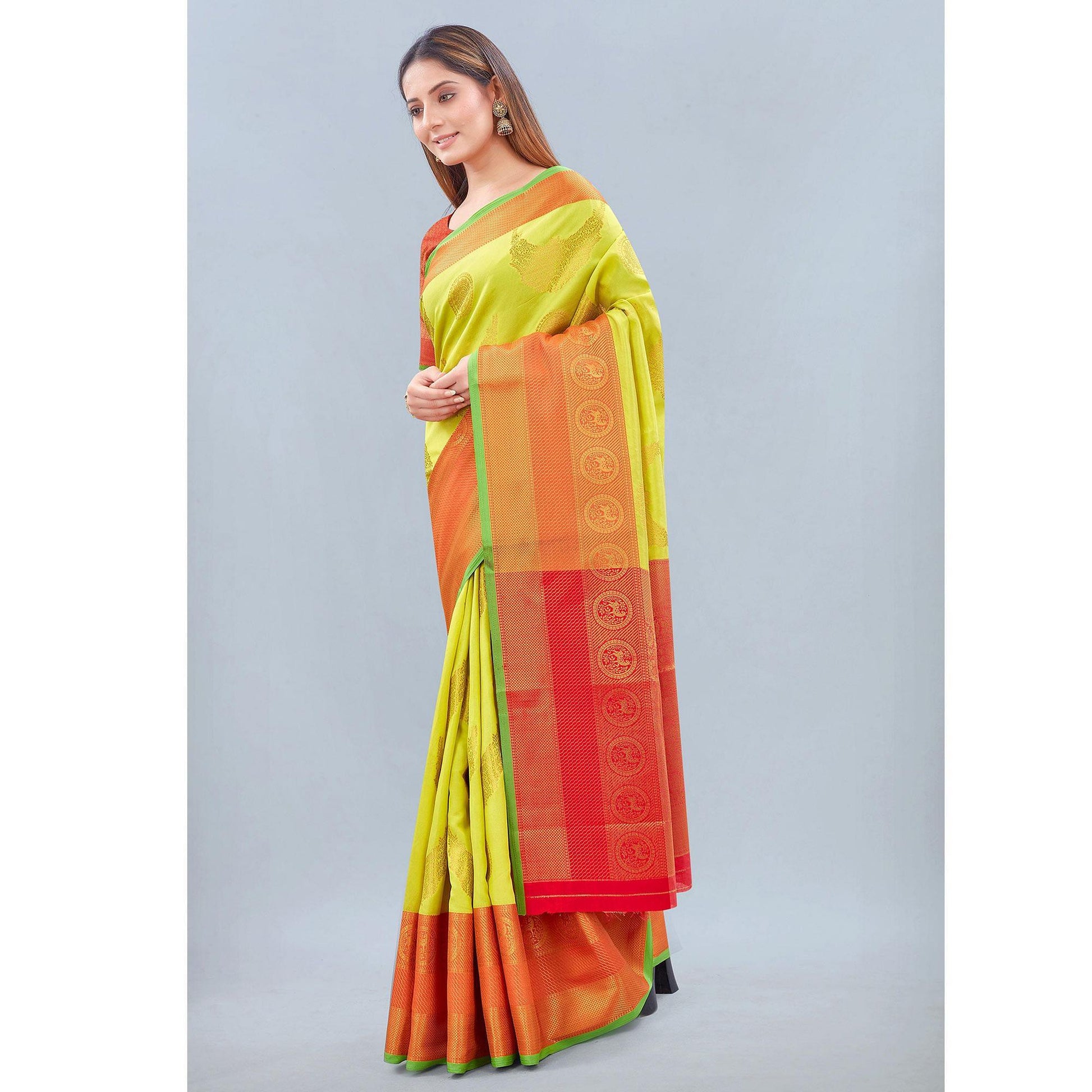 Lime Green Woven Banarasi Silk Saree