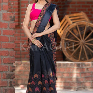 Beautiful Black Cotton Linen Saree