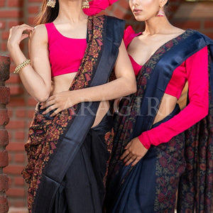 Beautiful Black Cotton Linen Saree
