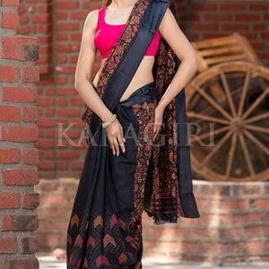 Beautiful Black Cotton Linen Saree