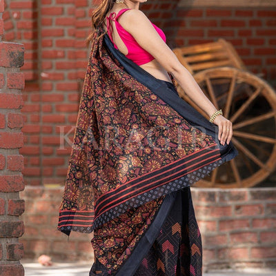 Beautiful Black Cotton Linen Saree