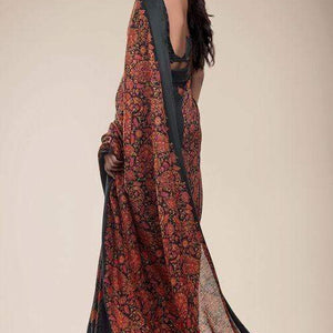 Black Russian Printed Linen Saree
