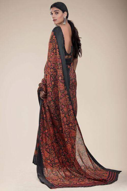 Black Russian Printed Linen Saree