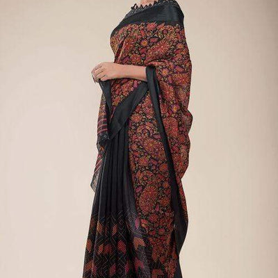 Black Russian Printed Linen Saree
