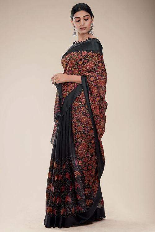 Black Russian Printed Linen Saree