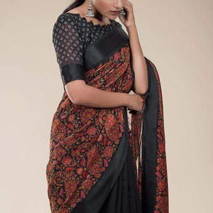 Black Russian Printed Linen Saree