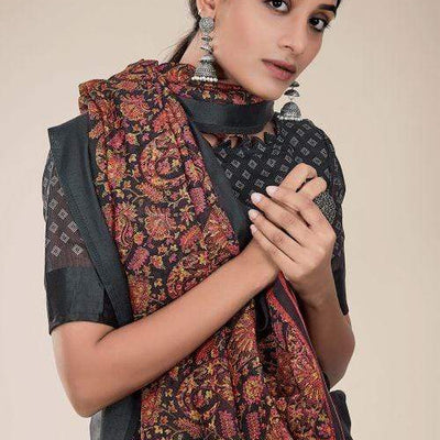 Black Russian Printed Linen Saree