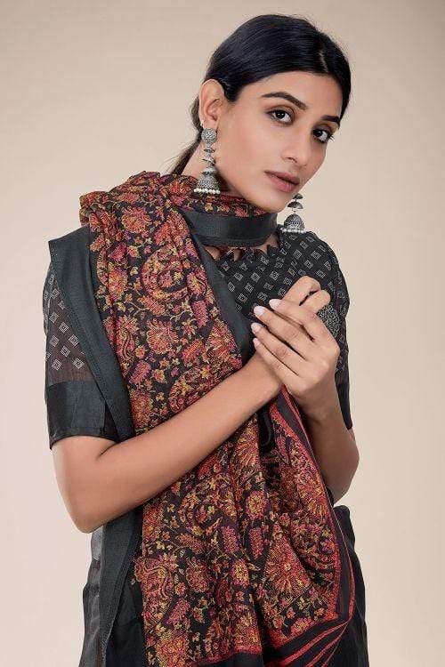 Black Russian Printed Linen Saree