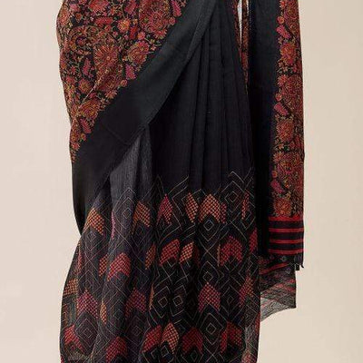 Black Russian Printed Linen Saree
