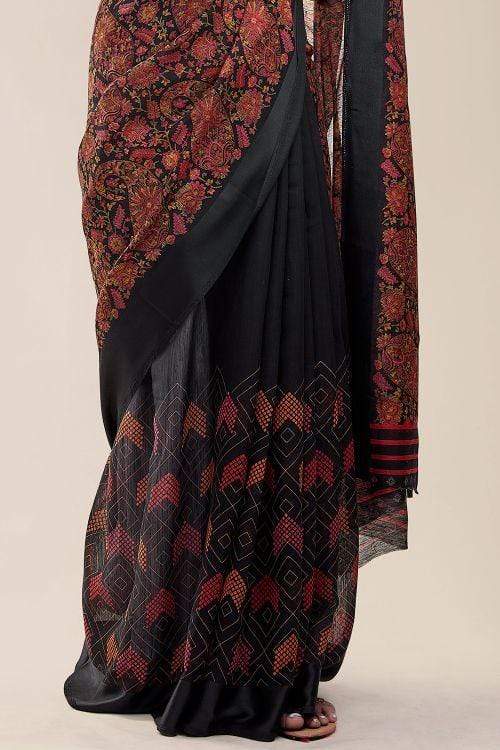 Black Russian Printed Linen Saree