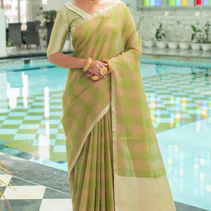 Fern Green Linen Saree