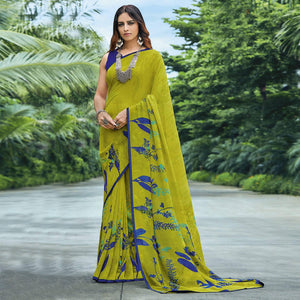 Liril Green Casual Wear Floral Printed Georgette Saree