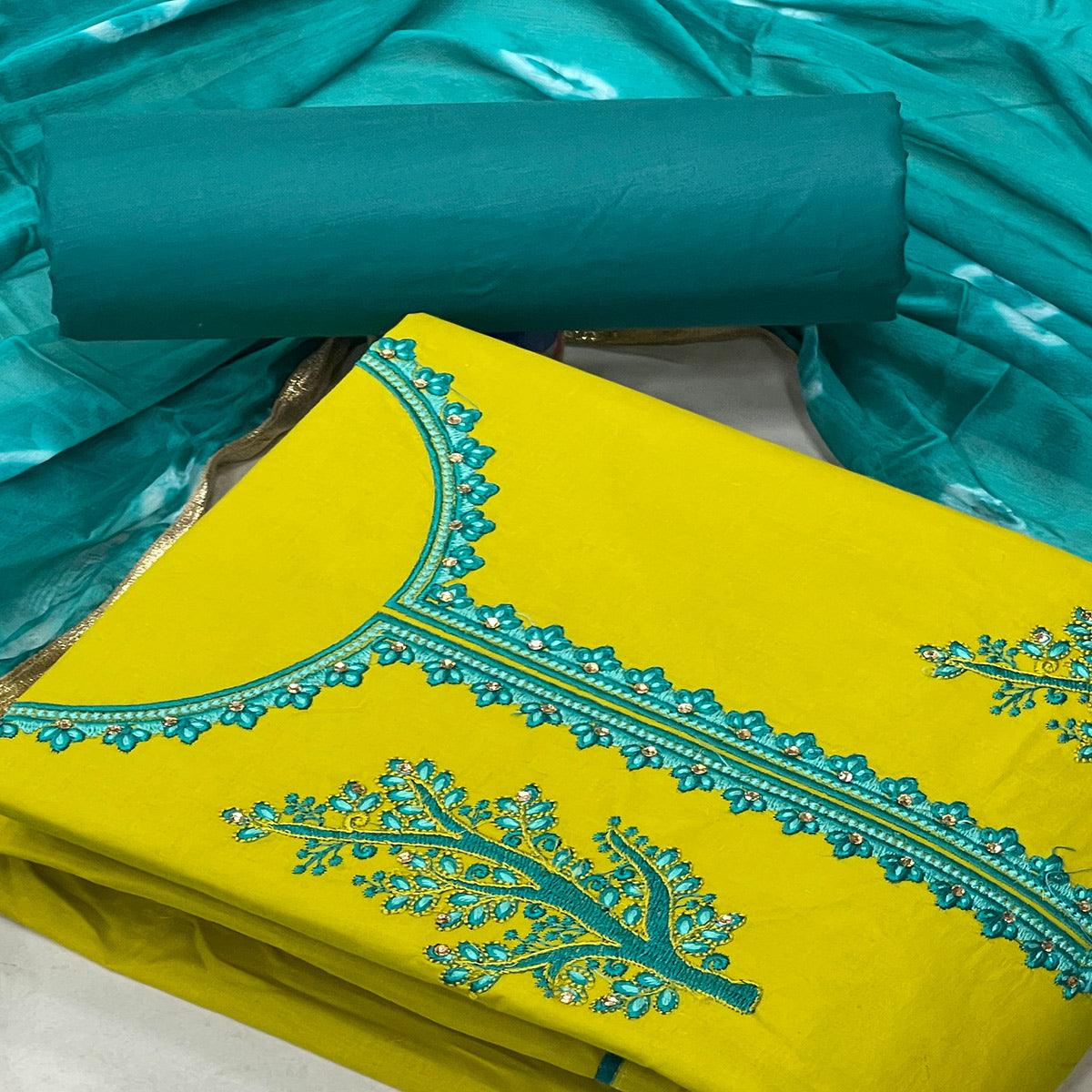 Liril Yellow Casual Wear Embroidered Cotton Dress Material