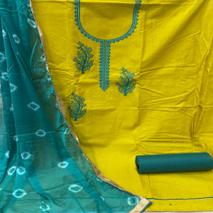 Liril Yellow Casual Wear Embroidered Cotton Dress Material