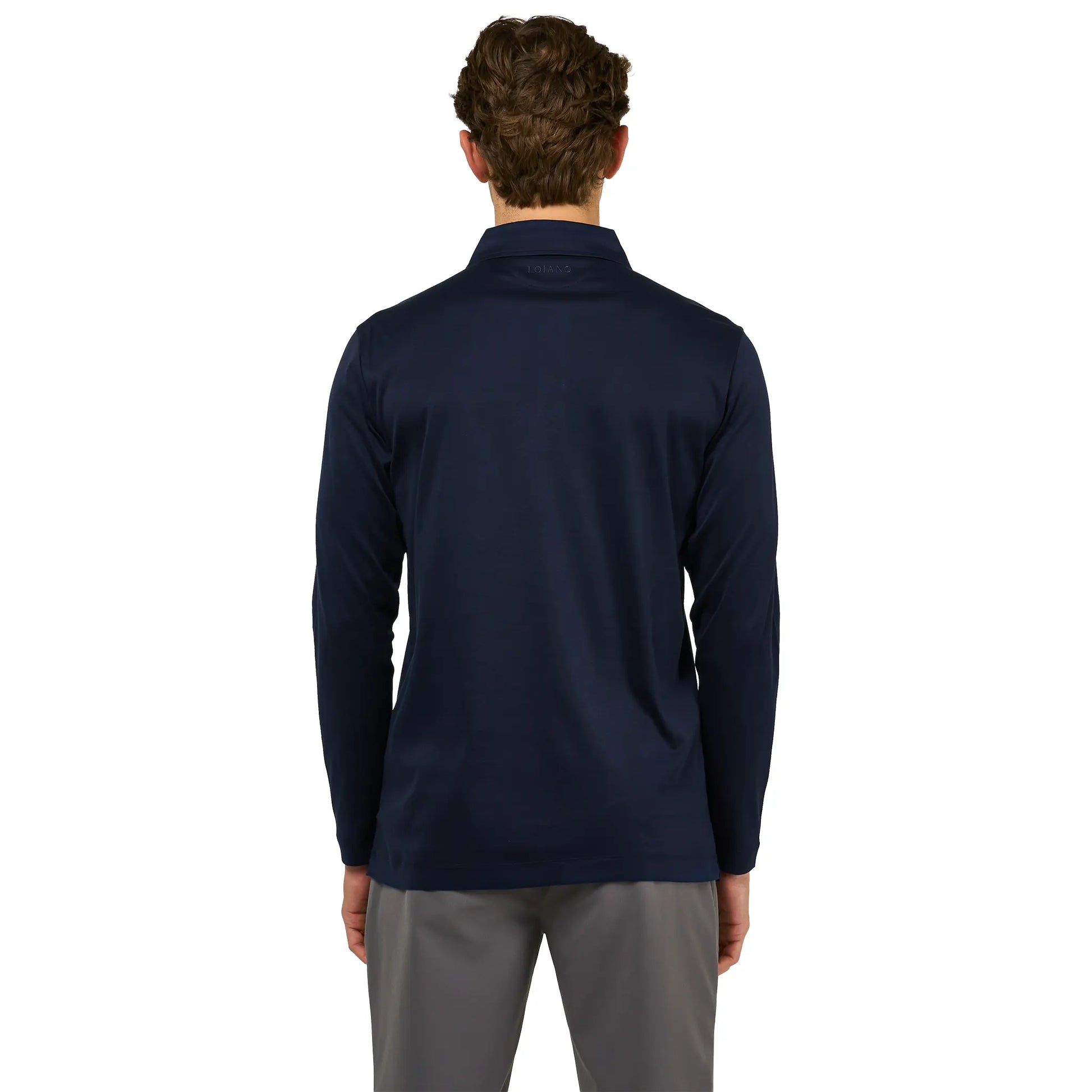 Loiano Egyptian Cotton L/S Navy Polo Shirt