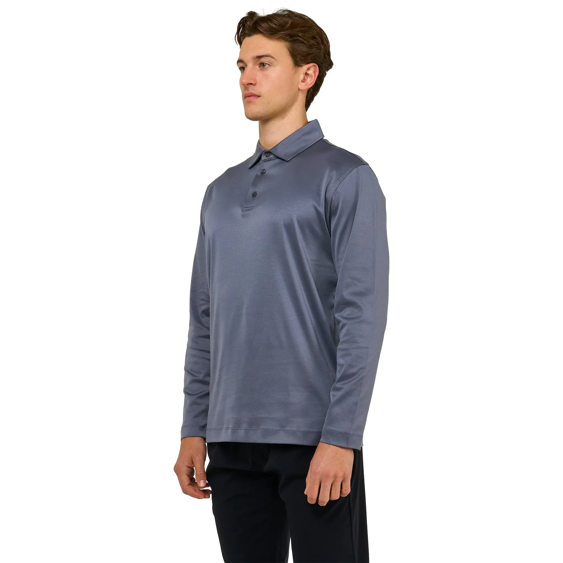 Loiano Egyptian Cotton L/S Steel Polo Shirt