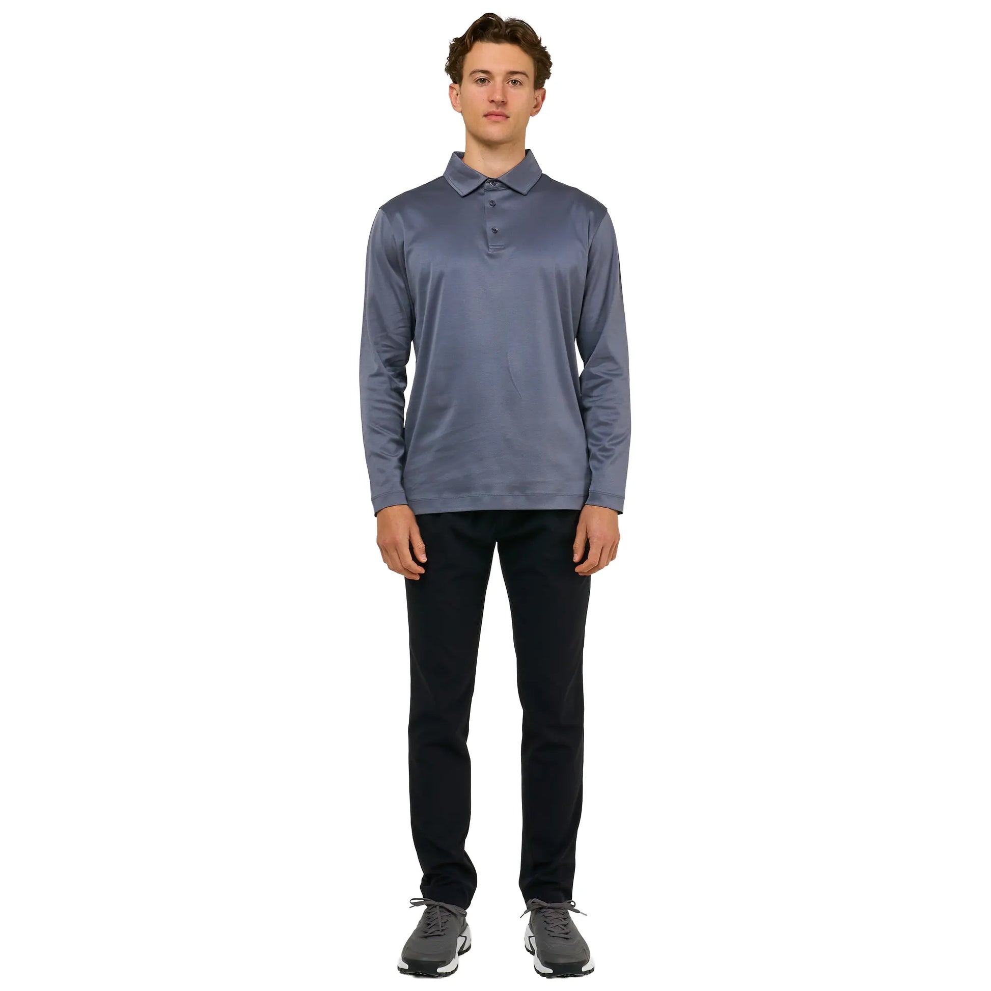 Loiano Egyptian Cotton L/S Steel Polo Shirt