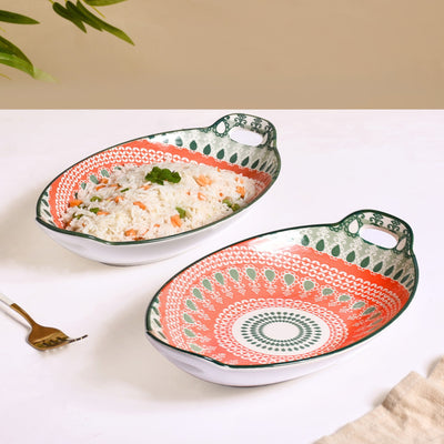 Orange And Green Mandala Snack Platter Set Of 2