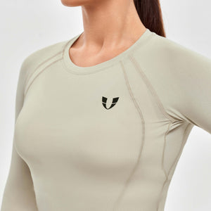 Long Sleeve Crop Top - Beige