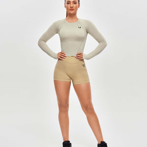 Long Sleeve Crop Top - Beige