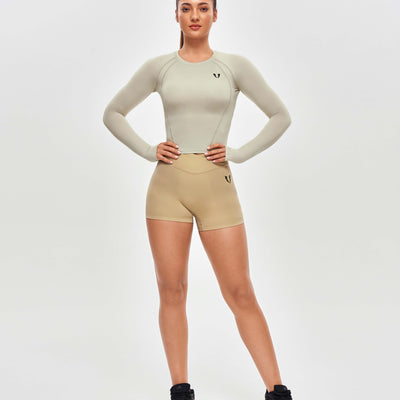 Long Sleeve Crop Top - Beige