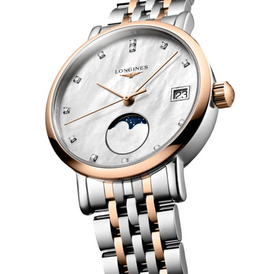 Longines Elegant Moonphase White Mother-Of-Pearl Dial Men 30mm