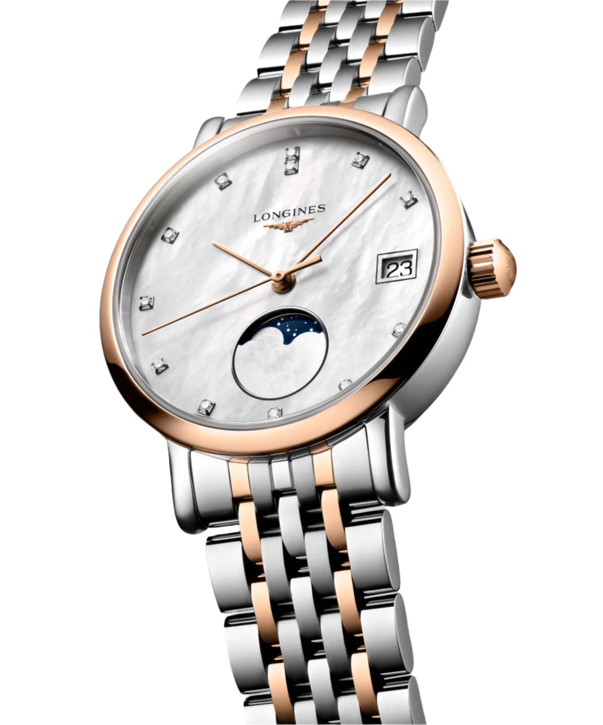 Longines Elegant Moonphase White Mother-Of-Pearl Dial Men 30mm