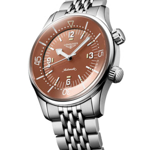Longines Legend Diver Terracotta Dial & Silver Chain Watch for Men